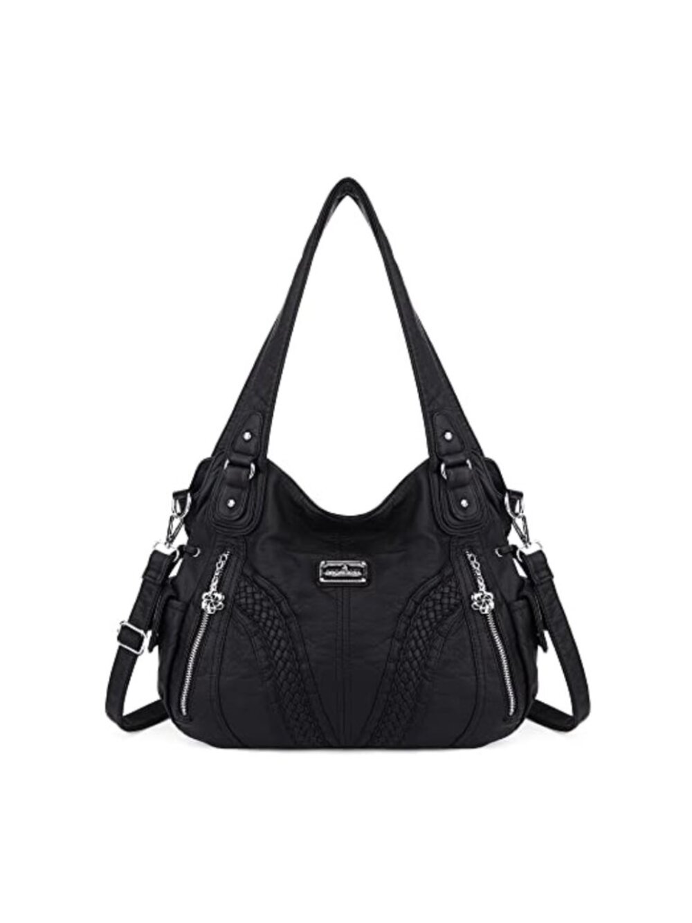Washed Synthetic Leather Satchel Tote Shoulder Bag Crossbody Handbag